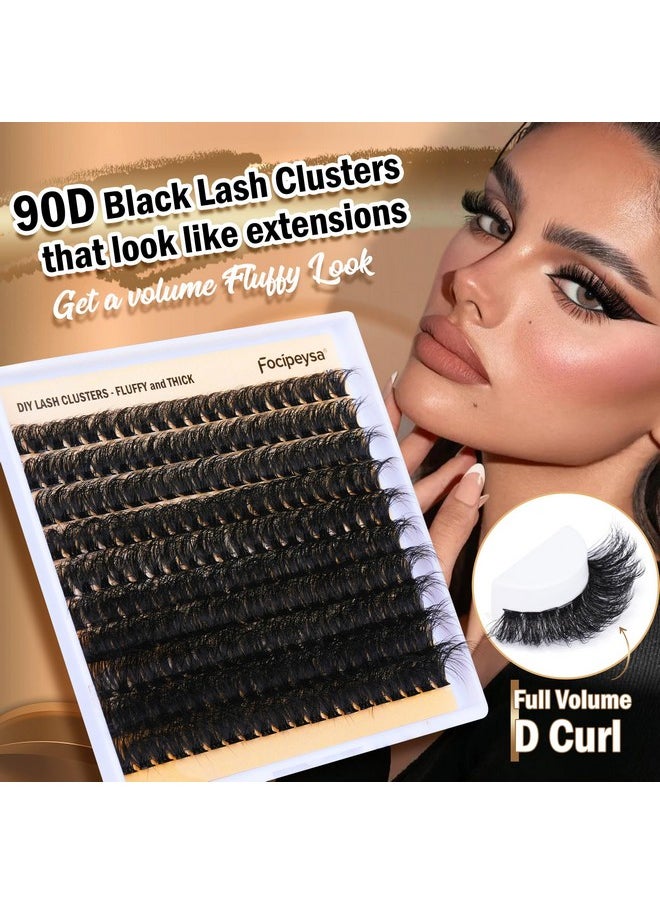 Diy Eyelash Extension Kit Volume Fluffy Lash Clusters Kit 10-18Mm Thick Lash Extensions 90D Individual Eyelashes Extensions Kit With Lash Bond, Lash Remover, Lash Applicator (90D-D Curl-200Pcs)