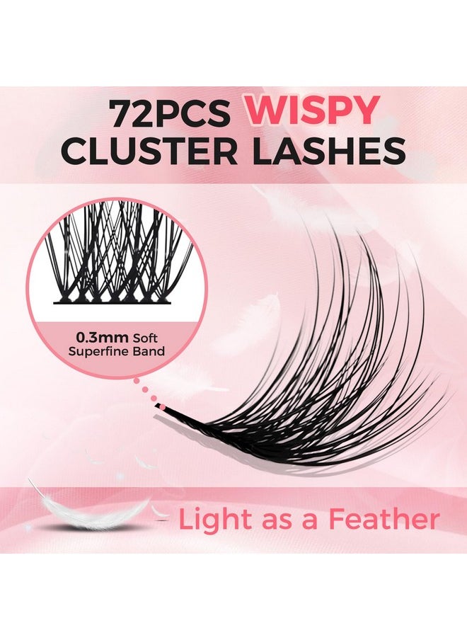 Lash Clusters 72 Pcs Cluster Lashes Diy Eyelash Extensions Super Thin Band Soft Mixed Tray Individual Lashes Eyelash Clusters (Glam, D-8-16Mix)