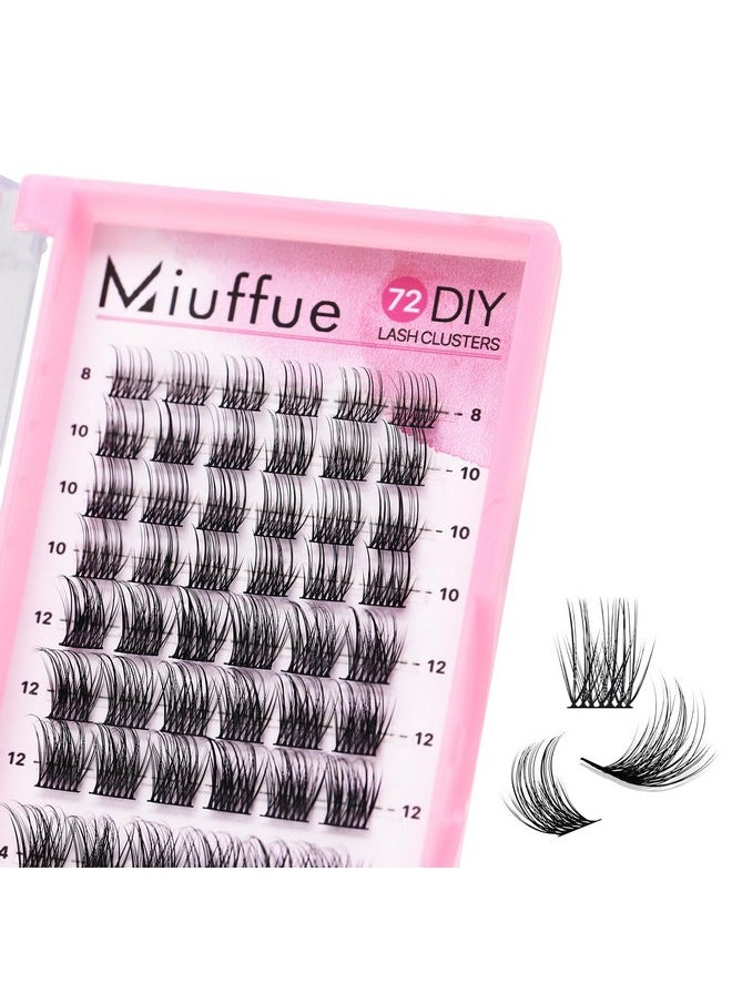 Lash Clusters 72 Pcs Cluster Lashes Diy Eyelash Extensions Super Thin Band Soft Mixed Tray Individual Lashes Eyelash Clusters (Glam, D-8-16Mix)