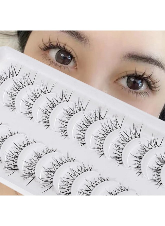 Ashes Natural Look Japanese Anime Lashes Korean Asian Wispy Spiky Lashes With Clear Band Short Fake Eyelash 10 Pairs Pack By Outopen