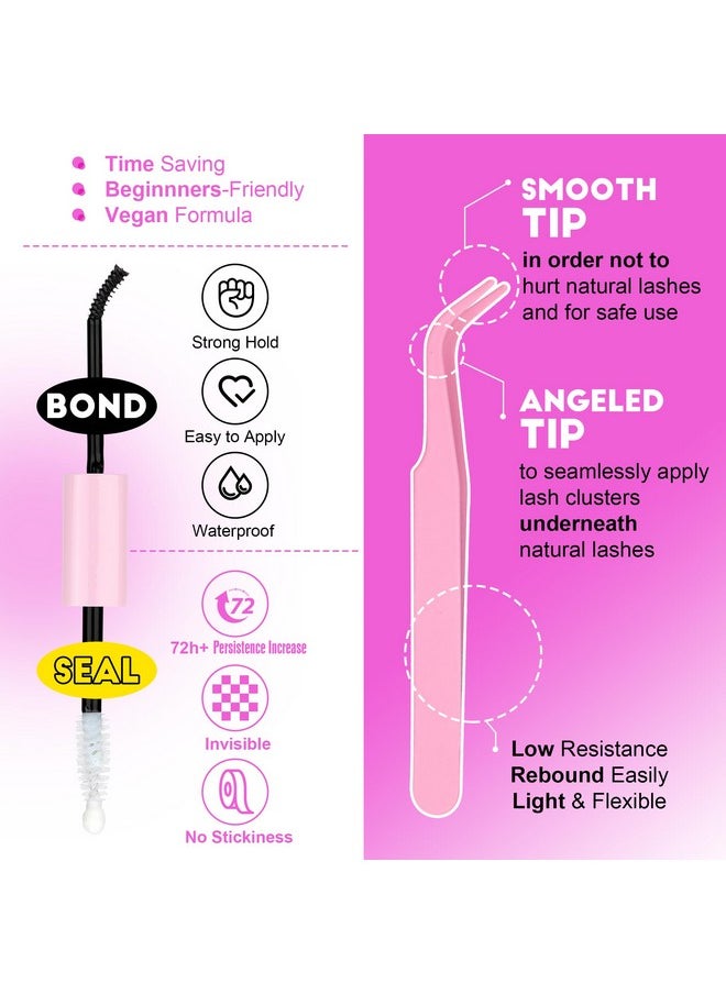 Lash Extension Kit Diy 280Pcs Lash Clusters Eyelash Extension Kit, 9-16Mm 30D 40D Individual Lashes Kit With Lash Bond And Seal, Lash Tweezers For Self Use (30D&40D, 0.07D, 9-16Mm, Kit)