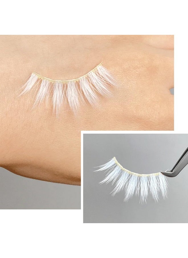 White False Eyelashes Cosplay Halloween White Eye Lashes Extension Tools Natural Looking Anime Makeup Masquerade Party Eyelashes (White-3Pairs)