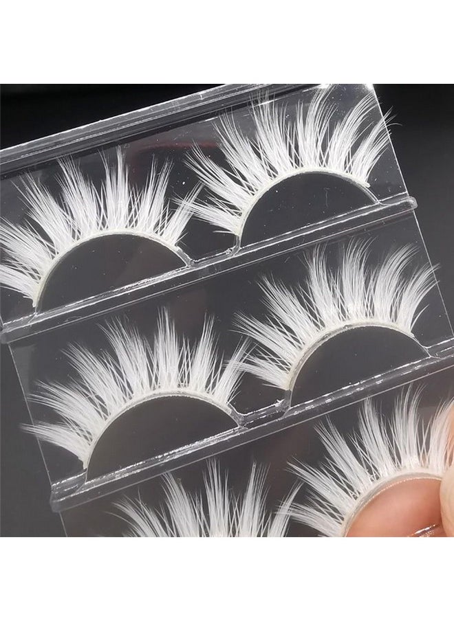 White False Eyelashes Cosplay Halloween White Eye Lashes Extension Tools Natural Looking Anime Makeup Masquerade Party Eyelashes (White-3Pairs)