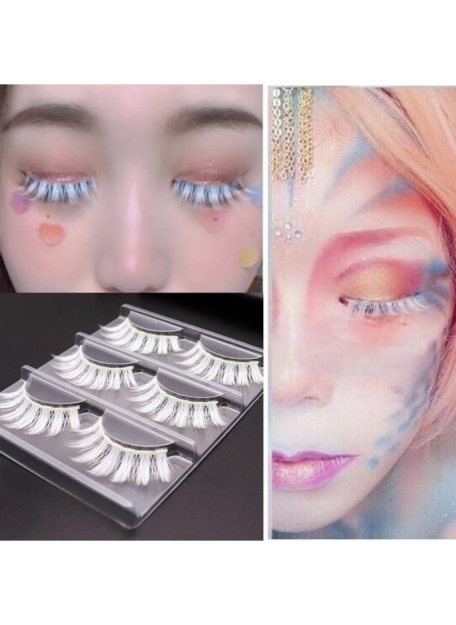 White False Eyelashes Cosplay Halloween White Eye Lashes Extension Tools Natural Looking Anime Makeup Masquerade Party Eyelashes (White-3Pairs)