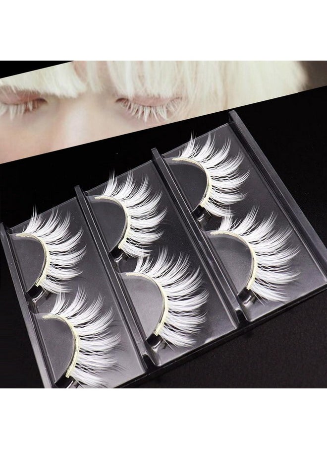 White False Eyelashes Cosplay Halloween White Eye Lashes Extension Tools Natural Looking Anime Makeup Masquerade Party Eyelashes (White-3Pairs)