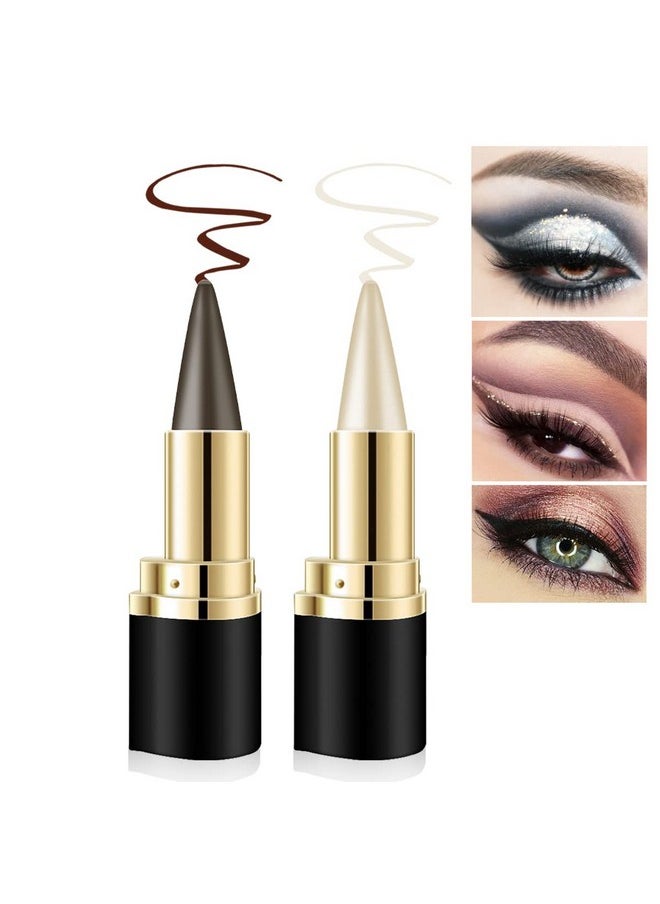 2 Colors Gel Eyeliner Set,Quick-Dry Cream Eyeliner Waterproof And Smudge Proof Eye-Liner Pencil Long-Lasting Matte Black Eyeliner Stick For Women Girls (01 Silver+03 Brown)