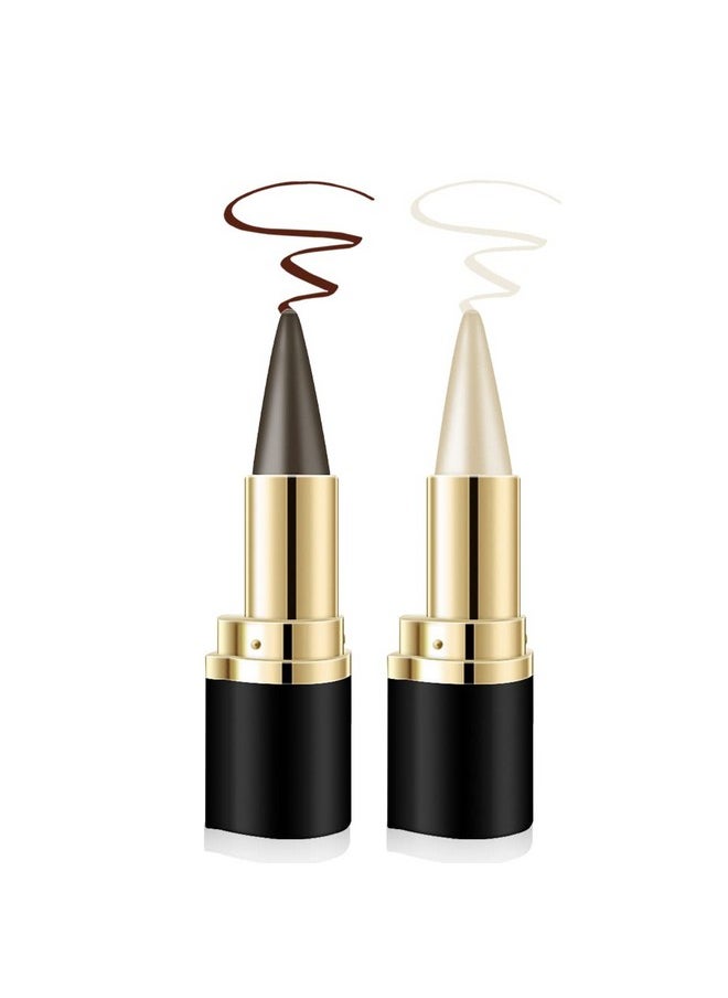 2 Colors Gel Eyeliner Set,Quick-Dry Cream Eyeliner Waterproof And Smudge Proof Eye-Liner Pencil Long-Lasting Matte Black Eyeliner Stick For Women Girls (01 Silver+03 Brown)