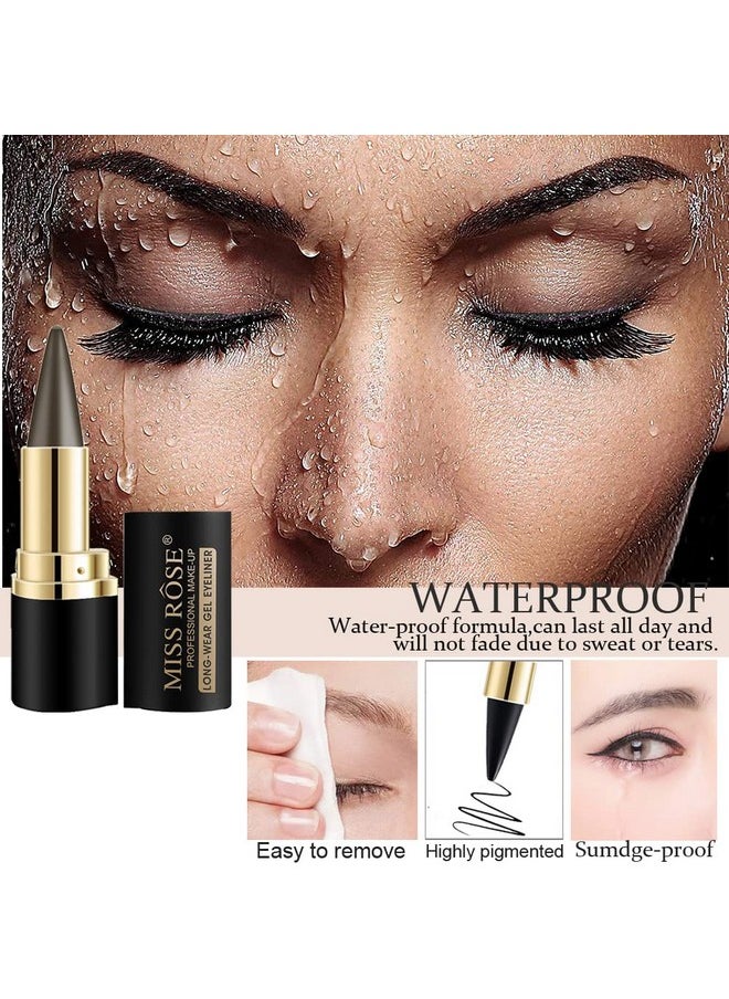 2 Colors Gel Eyeliner Set,Quick-Dry Cream Eyeliner Waterproof And Smudge Proof Eye-Liner Pencil Long-Lasting Matte Black Eyeliner Stick For Women Girls (01 Silver+03 Brown)