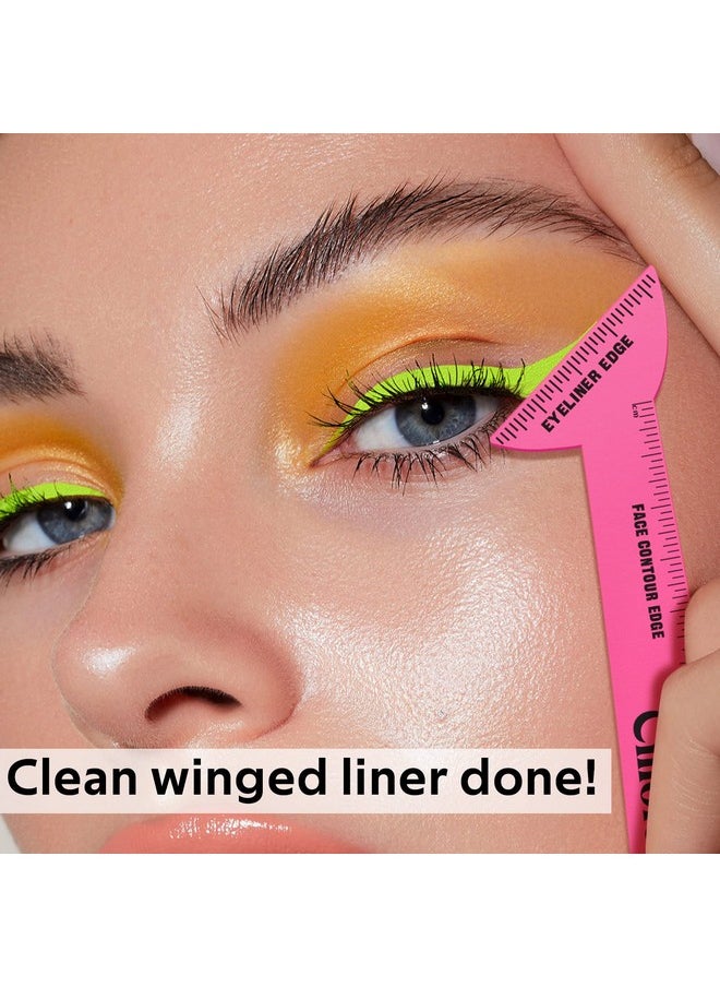 4 In1 Eyeliner Stencils For Hooded Eyes, Reusable Eyeliner Stencils Tool For Beginners, Multi-Purpose Makeup Tool For Winged Eyeliner, Defined Eyebrow, Face Contour And Lip Line - Pink