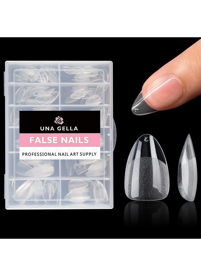 Short Almond Fake Nails 216Pcs Pre-Shape Gel Acrylic Nail Tips For Full Cover Nail Extension Home Diy Nail Salon 12 Sizes Gelly Tips