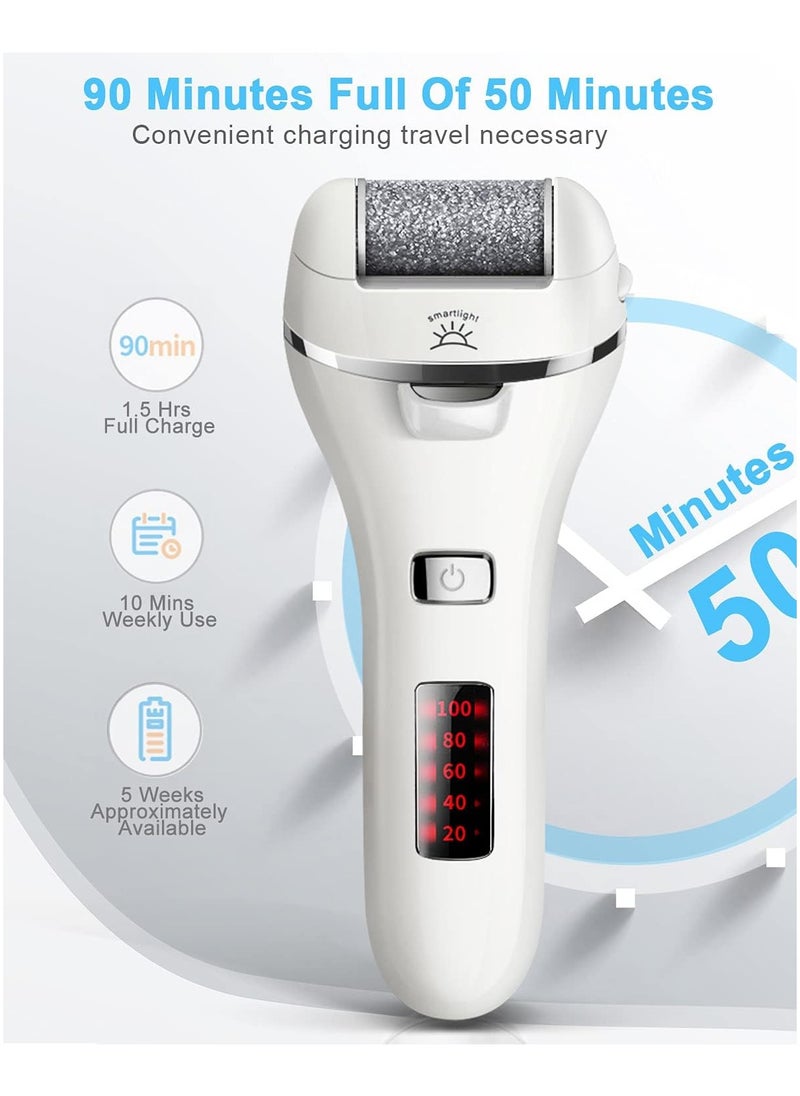 Electric Foot File Callus Remover – Rechargeable Pedicure Tool with 3 Coarse Roller Heads, LED Light, and 2 Speeds, Perfect for Cracked Heels and Dead Skin Removal.