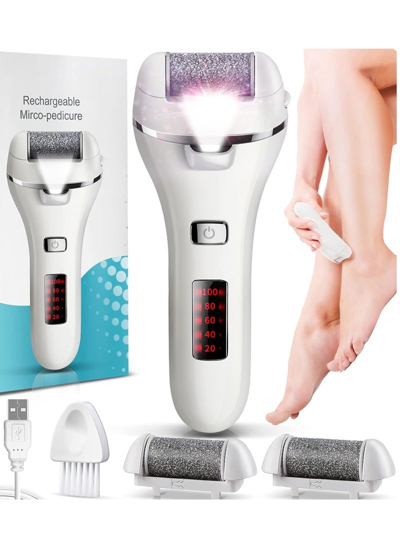 Electric Foot File Callus Remover – Rechargeable Pedicure Tool with 3 Coarse Roller Heads, LED Light, and 2 Speeds, Perfect for Cracked Heels and Dead Skin Removal.