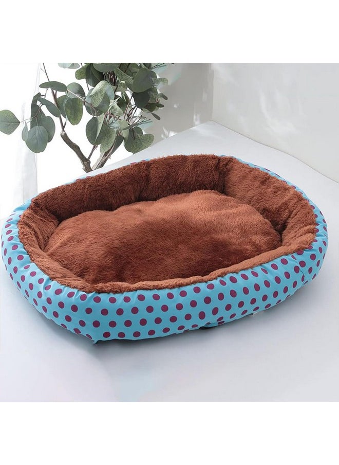 Dog & Cat Bed|Soft Plush Top Pet Bed|Oxford Cloth With High-Quality Polyester Filling|Medium Washable Dog Bed|Circular Cat Bed With Rise-Edge Pillow|Qy039Bc-L|Blue & Coffee
