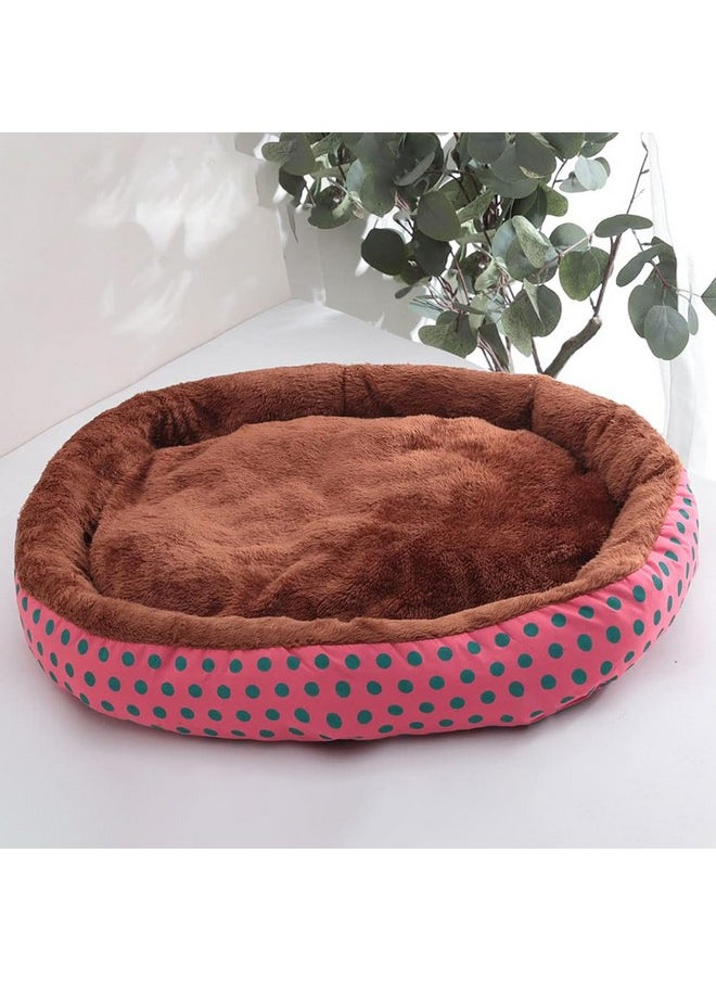 Dog & Cat Bed|Soft Plush Top Pet Bed|Oxford Cloth With High-Quality Polyester Filling|Medium Washable Dog Bed|Circular Cat Bed With Rise-Edge Pillow|Qy039Rc-M|Red & Coffee