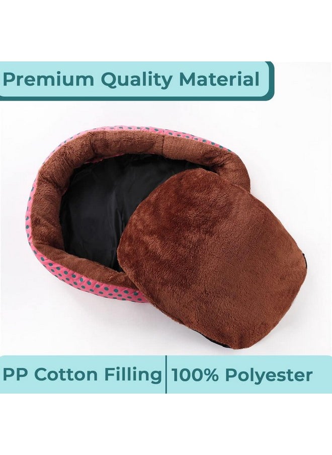 Dog & Cat Bed|Soft Plush Top Pet Bed|Oxford Cloth With High-Quality Polyester Filling|Medium Washable Dog Bed|Circular Cat Bed With Rise-Edge Pillow|Qy039Rc-M|Red & Coffee