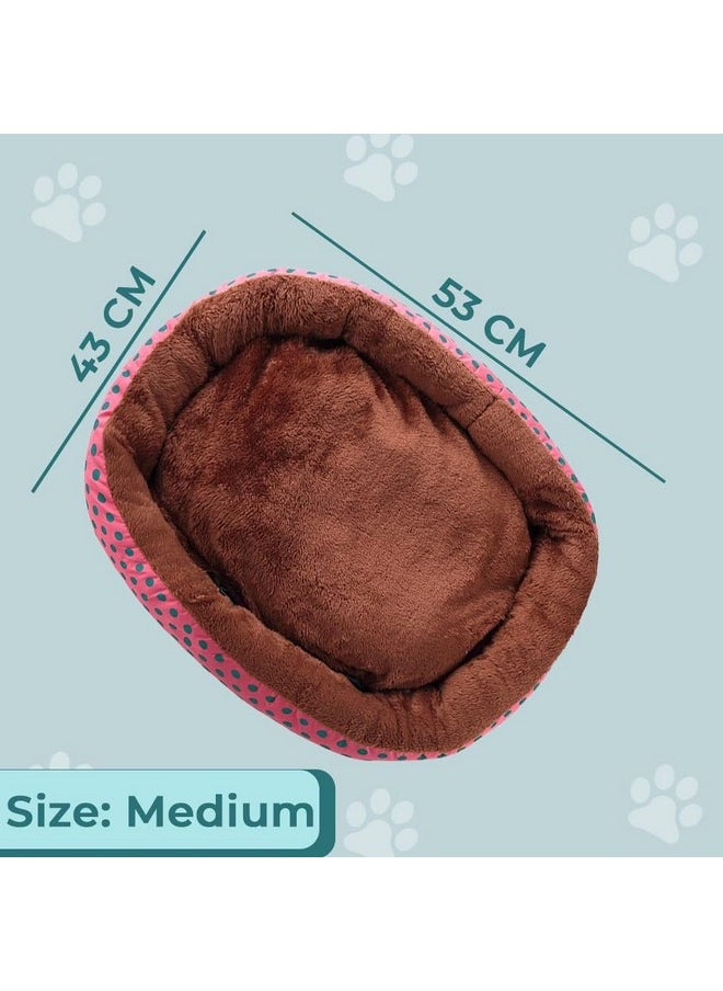 Dog & Cat Bed|Soft Plush Top Pet Bed|Oxford Cloth With High-Quality Polyester Filling|Medium Washable Dog Bed|Circular Cat Bed With Rise-Edge Pillow|Qy039Rc-M|Red & Coffee