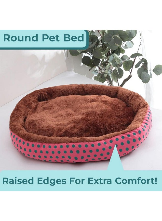 Dog & Cat Bed|Soft Plush Top Pet Bed|Oxford Cloth With High-Quality Polyester Filling|Medium Washable Dog Bed|Circular Cat Bed With Rise-Edge Pillow|Qy039Rc-M|Red & Coffee