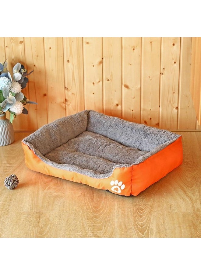 Dog & Cat Bed|Super Soft Plush Top Pet Bed|Oxford Cloth With High-Quality Polyester Filling|Machine Washable Dog Bed|Rectangular Cat Bed With Rise-Edge Pillow|Qy036Or-M|Orange