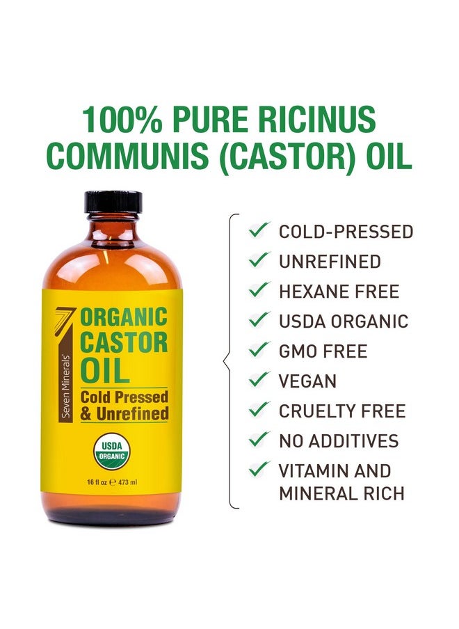 New 16 Fl Oz Glass Bottle Castor Oil Organic Cold Pressed Unrefined Glass Bottle Pack - 100% Pure Usda Certified Organic Hexane Free