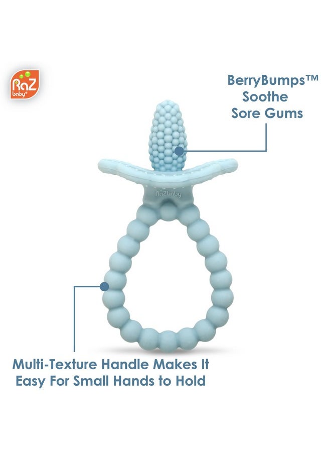 Silicone Baby Teether, Berrybumps Textured Silicone Soothes Babies’ Sore Gums, Infant Front And Back Teething Relief Toy, Bpa Free, Easy-To-Hold, Razberry Plus Fruit Shape, 3M+ - Blue