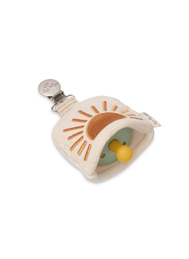 Soothe & Store Pacifier Clip And Storage Pouch; Wearable Pacifier Strap Includes Storage Pocket With Closure; (Pacifier Not Included) Terracotta Sun