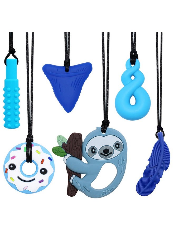 Chewy Necklace Sensory Toys For Autism, Chew Necklaces For Sensory Kids Boys Girls 6 Pack, Silicone Chew Toys For Kids Children Adults Reduce Chewing Biting Fidgeting