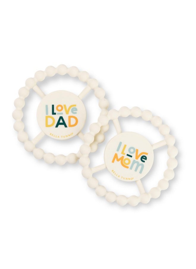 Happy Teether 2Pk - Soft & Easy Grip Baby Teether Toy, Silicone Teether Ring To Help Soothe Gums, Non-Toxic And Bpa Free, Love Mom/Love Dad