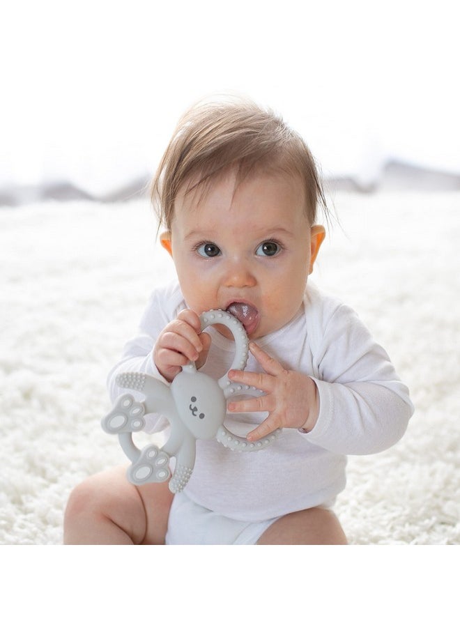 Flexees Gray Bunny, Soft 100% Silicone Baby Teether, Bpa Free, 3M+