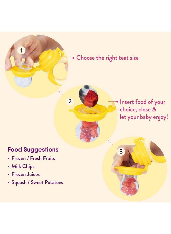 Baby Food Feeder/Fruit Feeder Pacifier Nibbler (2 Pack) - Infant Teething Toy Teether Weaning In Appetizing Colors | + Additional Silicone Sacs