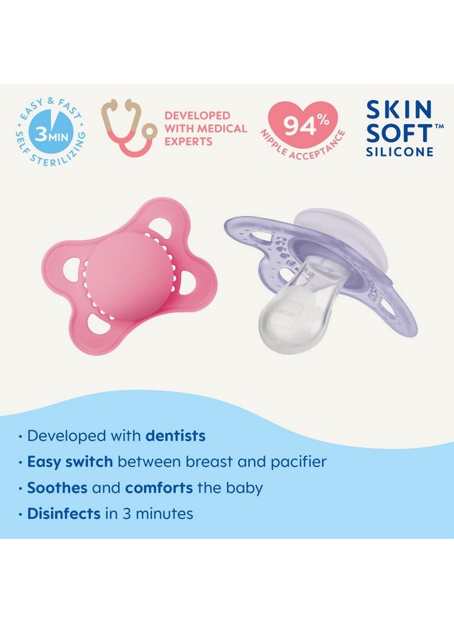 Original Matte Baby Pacifier, Nipple Shape Helps Promote Healthy Oral Development, Sterilizer Case, 2 Pack, 0-6 Months, Girl,2 Count (Pack Of 1)