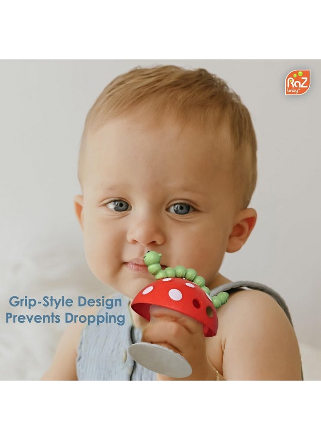 Chompy Grip Teether For Infant & Baby 3M+ Silicone Teether Toy With Suction Base And Multi-Texture Design For Teething Relief - Soothes Sore Gums & Easy-To-Hold Teether, Bpa Free - Red/Green