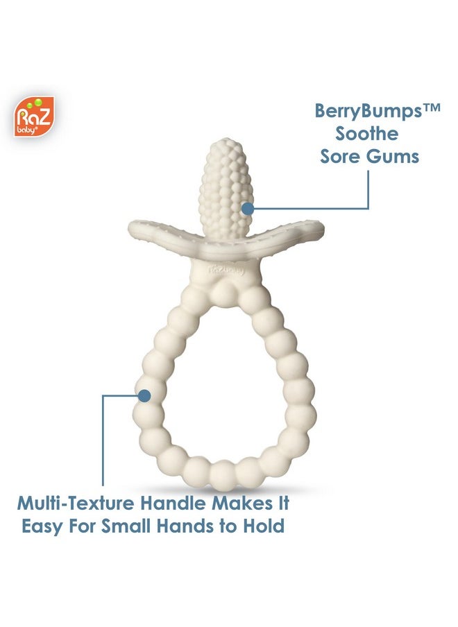 Silicone Baby Teether, Berrybumps Textured Silicone Soothes Babies’ Sore Gums, Infant Front And Back Teething Relief Toy, Bpa Free, Easy-To-Hold, Razberry Plus Fruit Shape, 3M+ - White