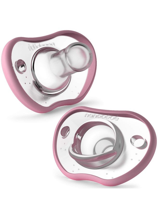 Nanobebe Baby Pacifiers 0-3 Month - Orthodontic, Curves Comfortably With Face Contour, Award Winning For Breastfeeding Babies, 100% Silicone - Bpa Free. Perfect Baby Registry Gift 2Pk,Pink