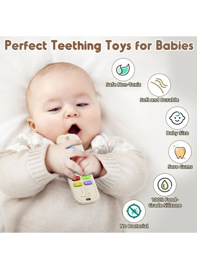 Teething Relief Teethers Toys For Babies 3-6 12 Months Gifts, Silicone Remote Control Baby Teether Toys For 3 6 9 Months Newborn Infant Boy Girl Autism, Food Grade Silicone Sensory Toys, Beige