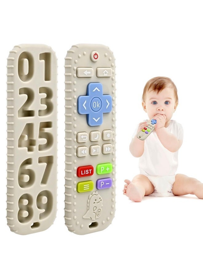 Teething Relief Teethers Toys For Babies 3-6 12 Months Gifts, Silicone Remote Control Baby Teether Toys For 3 6 9 Months Newborn Infant Boy Girl Autism, Food Grade Silicone Sensory Toys, Beige