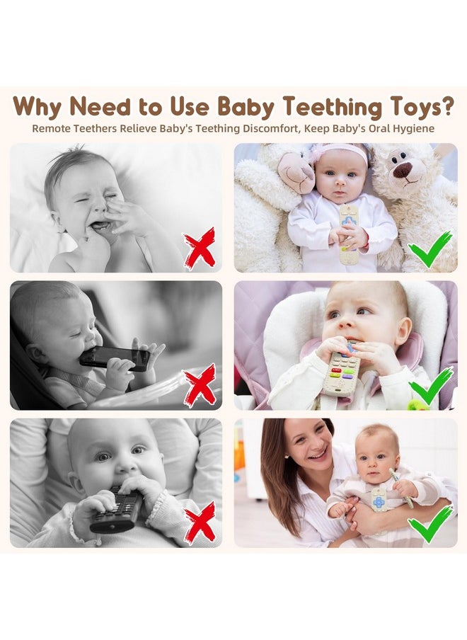 Teething Relief Teethers Toys For Babies 3-6 12 Months Gifts, Silicone Remote Control Baby Teether Toys For 3 6 9 Months Newborn Infant Boy Girl Autism, Food Grade Silicone Sensory Toys, Beige