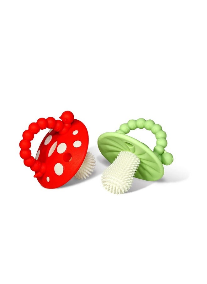 Chompy Teether For Infant & Baby 3M+ Teether Toy With Massaging Bristles For Teething Relief Pacifier - Soothes Sore Gums - Hands-Free & Easy-To-Hold Teether, Bpa Free - Red/Green