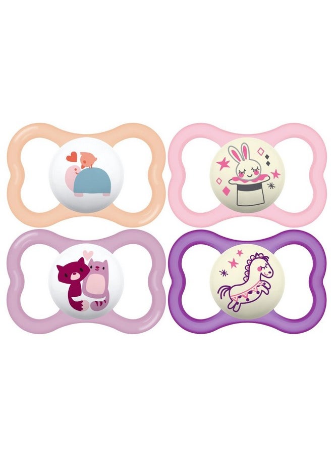 Air Day & Night Baby Pacifier, For Sensitive Skin, Glows In The Dark, 16+ Months, Girl, 4 Count