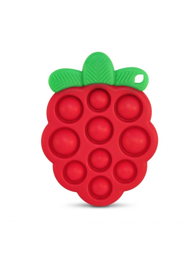 Razberry Pop Teether For Babies 3 Months & Up - Natural Raspberry Shaped Designed With Soft Bpa Free Silicone Poppers - Textured For Sensory Stimulation & Development