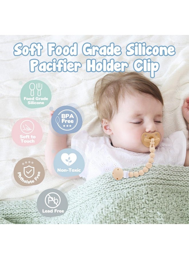 Pacifier Holder Clip With One Piece Beads For Baby Boys And Girls, 3 Pack Soft Flexible Rust-Free Binky Clips With Texture For Teething, Baby Essentials, Keeps Pacifier Clean, Safe For Newborn