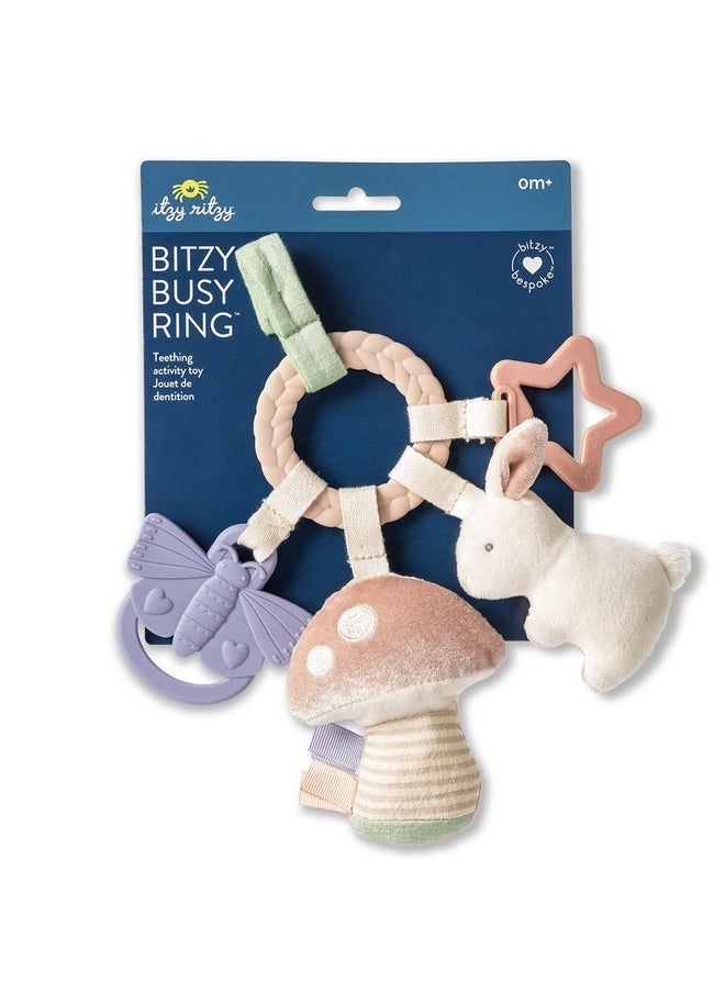 Teething Activity Toy - Bitzy Busy Ring Infant Teething Toy Features Braided Ring & Dangling Toys, Includes Teether, Textured Ribbons, Crinkle Sound & Jingle Bell - 0 Months & Up (Bunny)