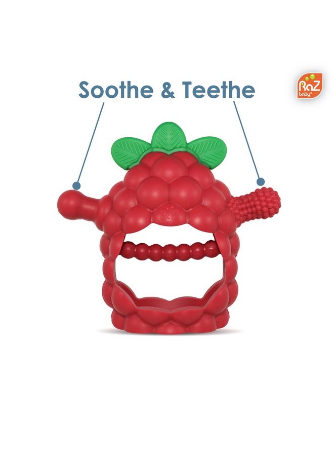 Razberry Grip Silicone Teether Toy For 3M+ | Drop Resistant Hand Held Teether For Babies And Infants - Designed By Nature With Our Patented Berrybumps Multitextured Design | 3M+, Red