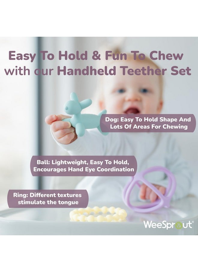 Handheld Teether Set (Matte Green, Pink & Off White)