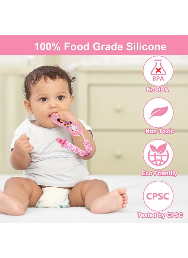 Baby Teething Toys, Food Grade Silicone Teether For Babies 3 6 12 18 Months, 3-Pack Tv Remote Shape Toddlers Chew Toys (Pink)