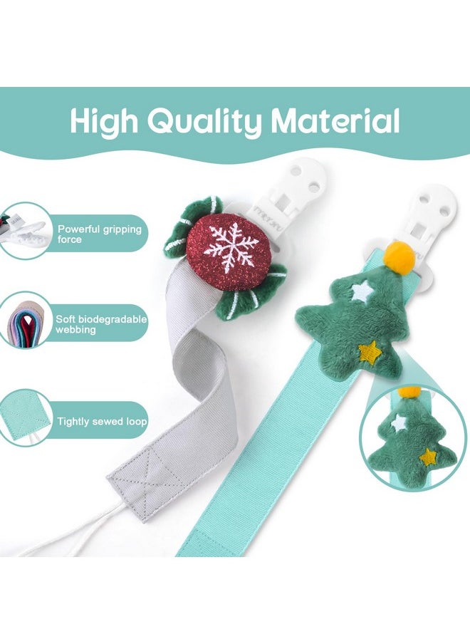 Pacifier Clip For Baby, 2 Pack Neutral Pacifier Holder Clip For Girls Boys, Soft Webbing Soothie Christmas Binky Clips Fit All Pacifiers, Cute Baby Shower Gift，Tree & Candy