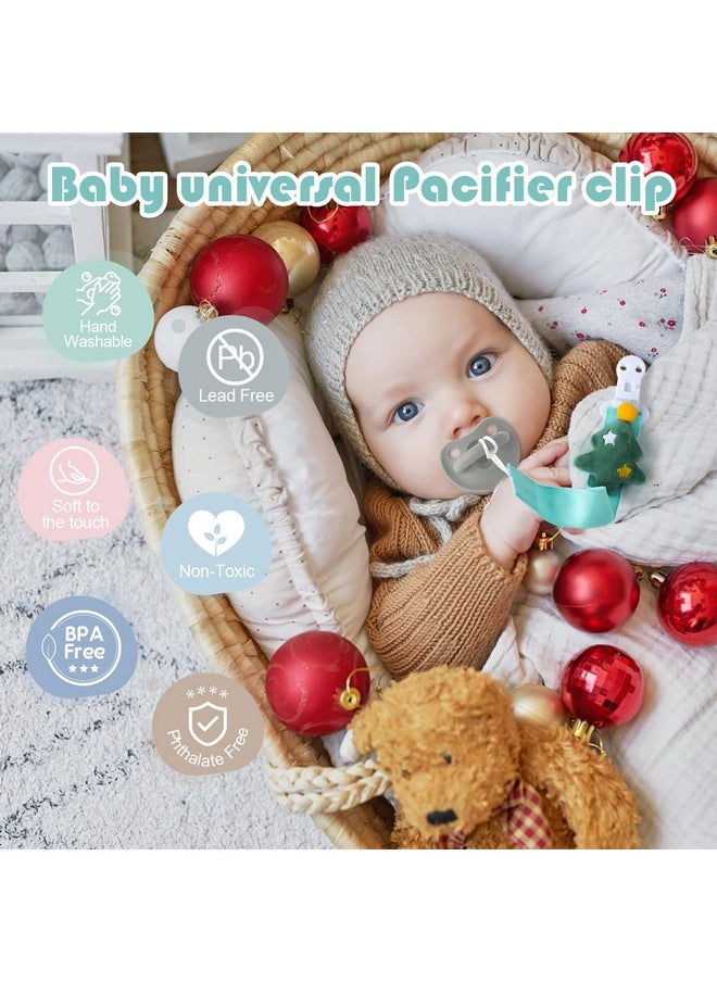 Pacifier Clip For Baby, 2 Pack Neutral Pacifier Holder Clip For Girls Boys, Soft Webbing Soothie Christmas Binky Clips Fit All Pacifiers, Cute Baby Shower Gift，Tree & Candy