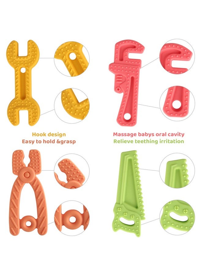 8 Pack Chew Baby Teething Toys For 0-12 Months, Freezable Bpa Free Silicone Baby Molar Teether Chew Toys, Hammer Wrench Spanner Pliers Hand Saw Shape Baby Girl'S Boy Car Seat Toy