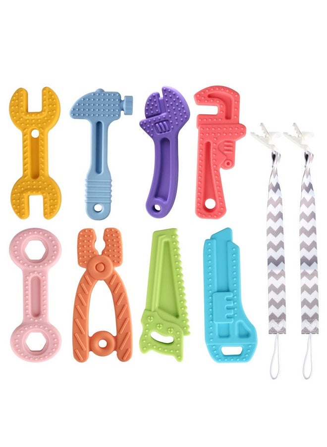 8 Pack Chew Baby Teething Toys For 0-12 Months, Freezable Bpa Free Silicone Baby Molar Teether Chew Toys, Hammer Wrench Spanner Pliers Hand Saw Shape Baby Girl'S Boy Car Seat Toy