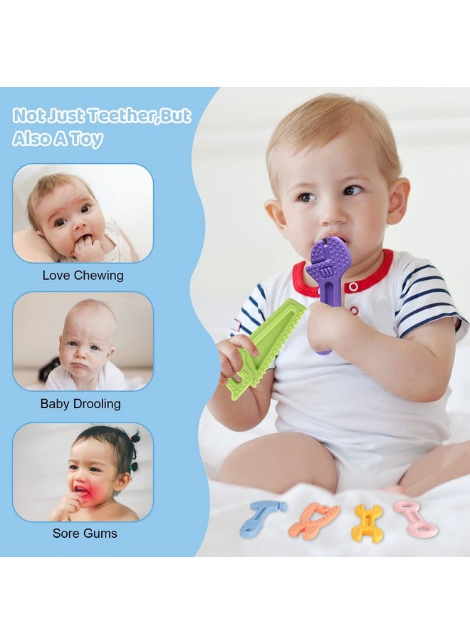 8 Pack Chew Baby Teething Toys For 0-12 Months, Freezable Bpa Free Silicone Baby Molar Teether Chew Toys, Hammer Wrench Spanner Pliers Hand Saw Shape Baby Girl'S Boy Car Seat Toy