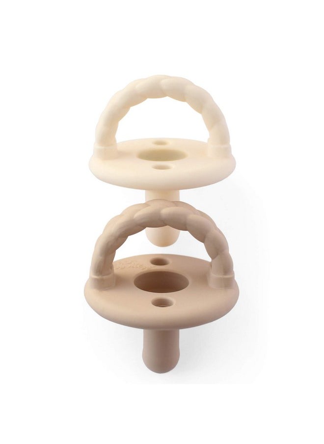 Silicone Pacifiers For Newborn - Sweetie Soother Pacifiers Feature Collapsible Handle & Two Air Holes For Added Safety; For Ages Newborn And Up, Set Of 2 In Buttercream & Toast